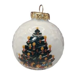 Vintage Lindner Christmas Tree‎ Ornament Hand Painted Porcelain Relief Bavaria